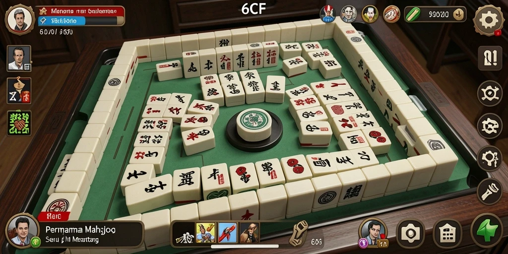 Tampilan gameplay seru di 6CF dengan ubin Mahjong yang berwarna-warni.
