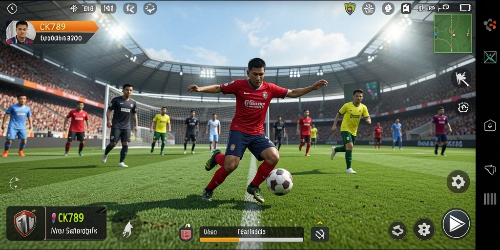 Tampilan epik dari gameplay sepak bola di CK789.