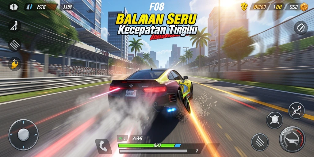 Screenshot menampilkan aksi balapan seru di F08 dengan grafis luar biasa.