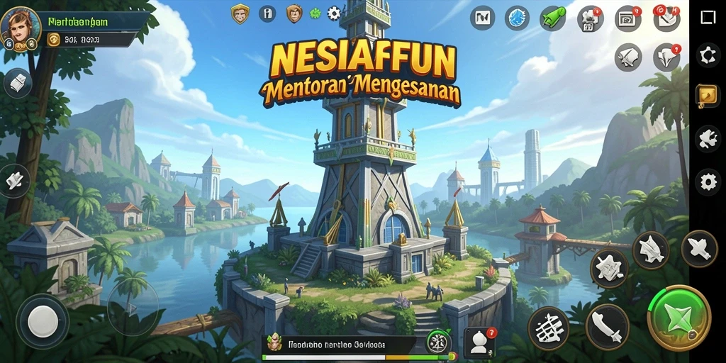 Screenshot utama NESIAFUN menampilkan gameplay Tower Defense yang menarik.