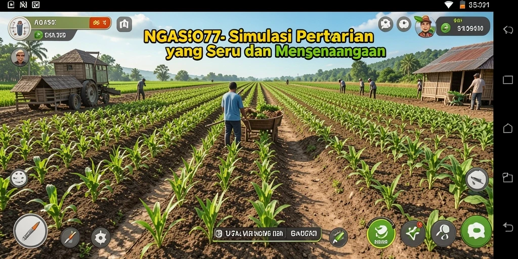 Screenshot gameplay NGASO77 menunjukkan kebun yang rimbun dengan tanaman beragam.