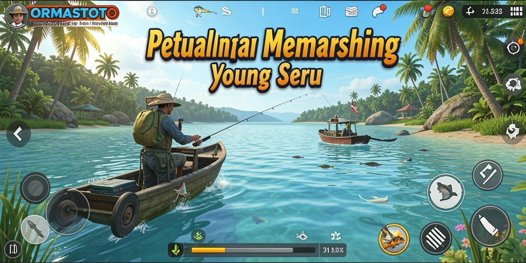 Gameplay menarik dalam <strong>ORMASTOTO</strong> saat menangkap ikan di lokasi yang indah.